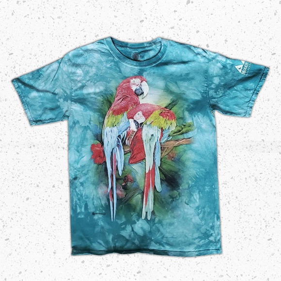 Red Macaw Parrots Moody Gardens Souvenir Tie Dye Tshirt  Sz M by The Mountain - Picture 1 of 6